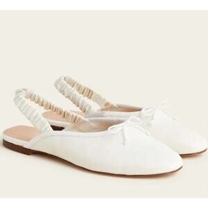 J.Crew Zoe Ballet Scrunchy Slingback Flats Ivory Leather Size 10.5